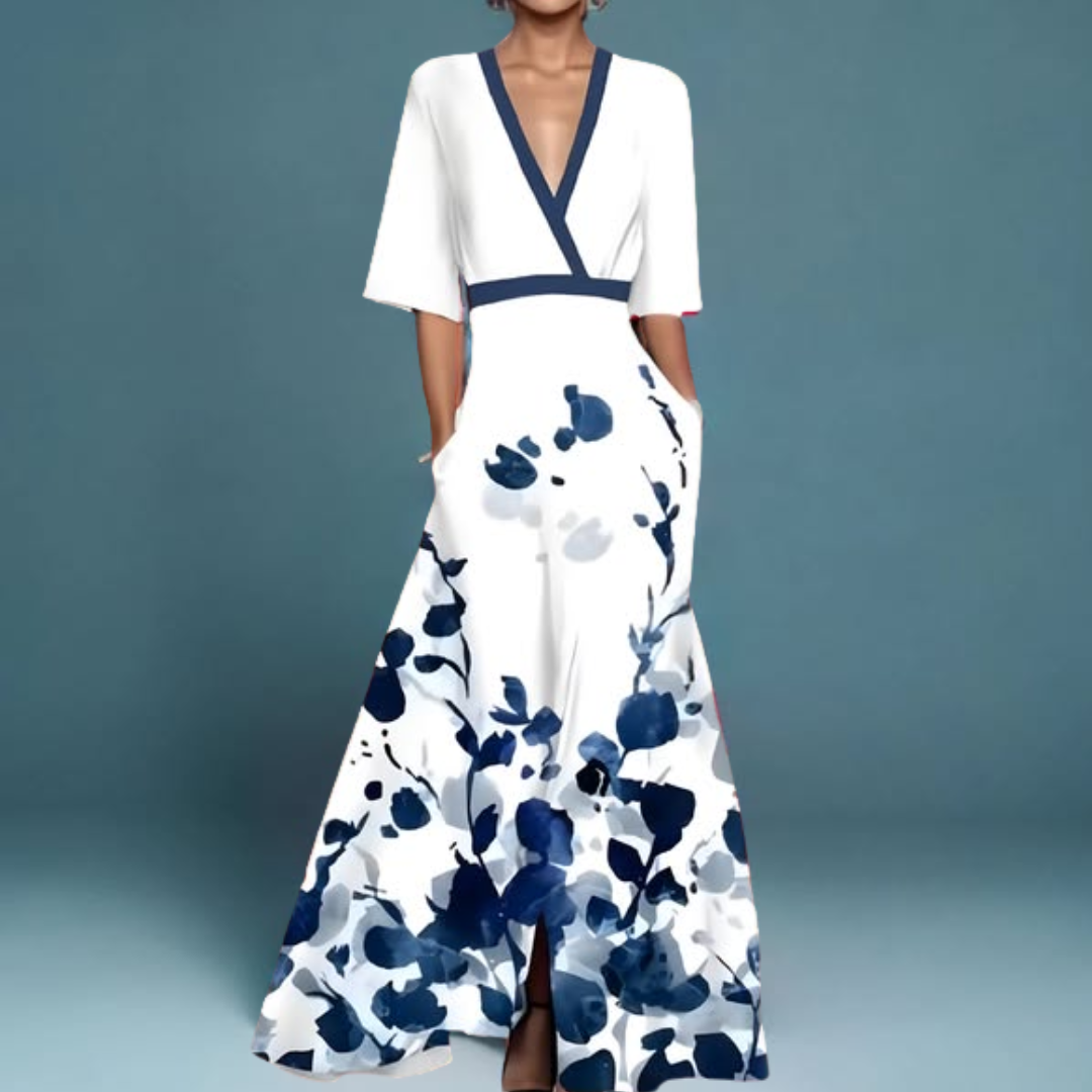 Hazel - Belted V-Neck Floral Maxi Dress